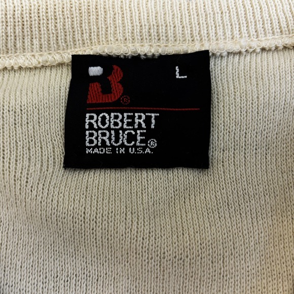 Robert Bruce Sweater Mens Large L Cream Pullover Orlon Long Sleeve V-Neck USA - Picture 3 of 8